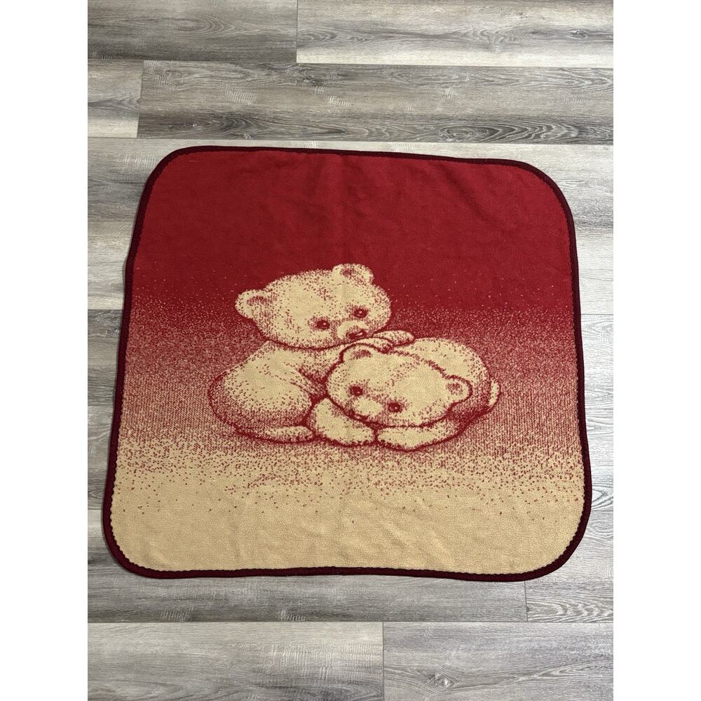 Vintage San Marcos Baby Bear Cubs Red Baby Child’s Blanket 42”x48” Retro Mexico